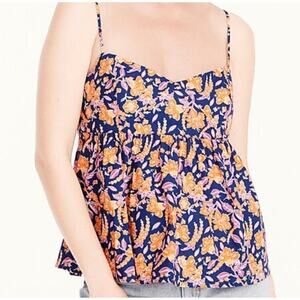 J. Crew Flowy Cotton Poplin Camisole Women's Large Painted Block Print Flowy Top